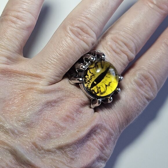 *Sale* Silver Tone And Yellow Dragon Eye Adjustable Ring - Picture 5 of 11